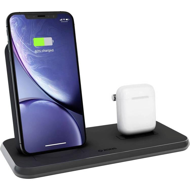ZENS ZE-DC06B Dual Aluminium Wireless Charger & DOCK 20W, charges three devices, Ultra thin design - Black