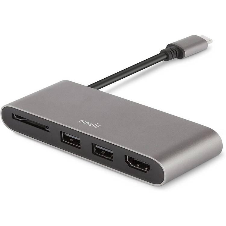 Moshi MSHI-L-084213 USB-C Multimedia Adapter, 3-in-1 hub Data transfer, HDMI output - Titanium Gray