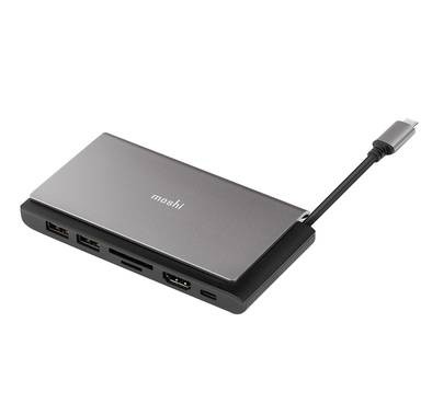 Moshi MSHI-L-084275 Symbus Mini 7-in-1 portable USB-C hub, HDMI with 4KHDR, 70W Power Delivery, USB-C/2 USB-A 5Gbps Data, microSD/SD Card Reader - Space Grey