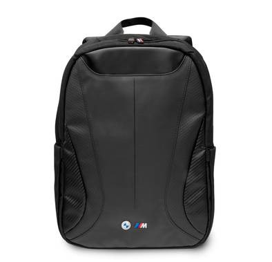 حقيبة ظهر للكمبيوتر من الجلد والنايلون من جلد BMW - أسود