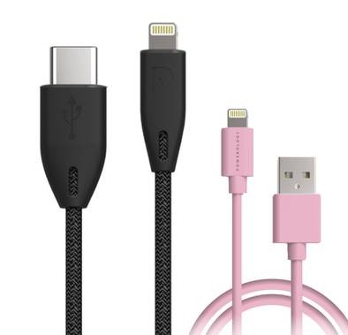 Powerology Braided Lightning Cable Set: 0.9m/3ft ( Black ) + 3m/10ft ( Jay ) - Black / Pink