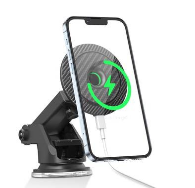 Green Lion 15W Magnetic Wireless Car Charger, Magnetic Attraction, Wireless Charging, Universal - Black