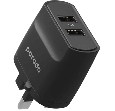 Porodo Blue 3 Pin Dual Port Wall Charger 2.4A