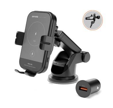 Porodo 3 in 1 Car Charger Mount 15W With QC3.0 Car Charger
