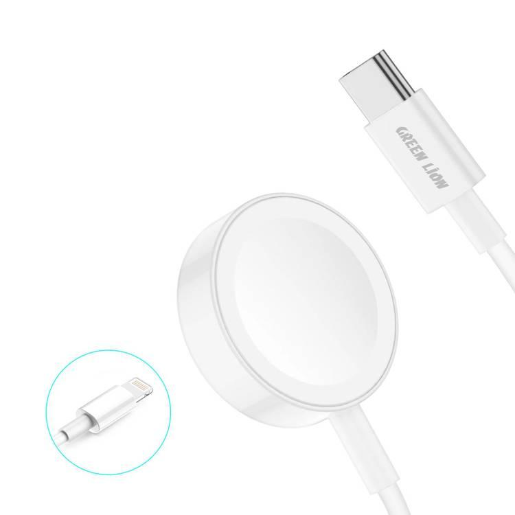 Green Lion 2 In 1 Magnetic Wireless Charging Cable, Magnetic Charging Module, Smart Chip, PC Shell, Reinforced Base Plate,  Universal  - White