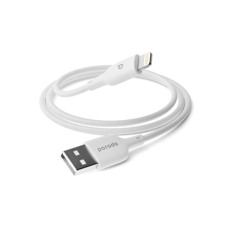 Porodo Blue PVC Lightning Cable 1m/3.2ft, USB-A to Lightning, 12W 5V/2.4A, Charge & Sync  - White