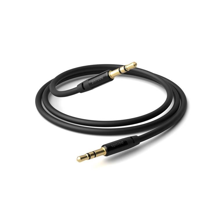 Porodo Blue Metal And PVC AUX Cable 1m/3.2ft, AUX to AUX, 204 A, Excellent sound, Safe & Reliable - Black
