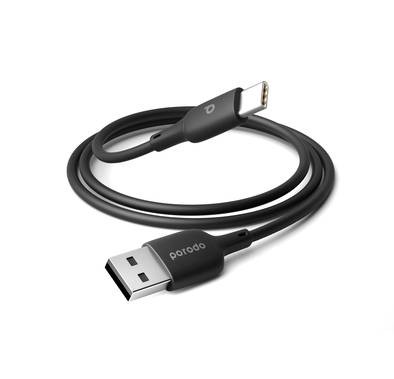 Porodo Blue PVC Type-C Cable 1m/3.2ft, USB-A to Type-C, Charge & Sync, Smart Design - Black