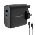 Powerology 63W Ultra-Quick GaN Charger 45W PD & USB-A Quick  Charge 18W QC3.0 With 60W Type-C To Type-C Cable - Black