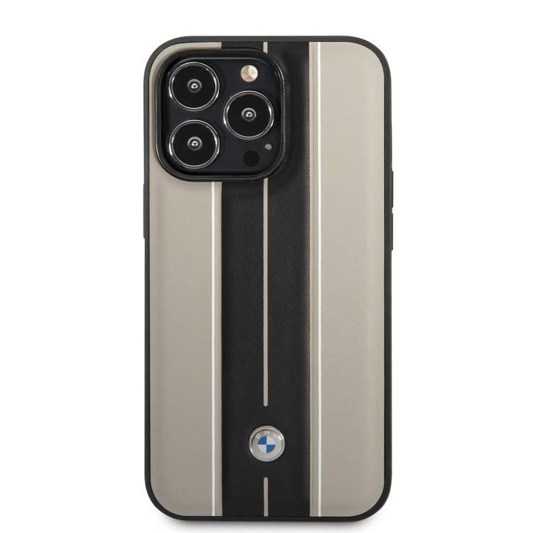 BMW Signature Collection Genuine Leather Case with Hot Stamp Lines, iPhone 14 Pro Max Compatibility - Beige