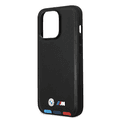 BMW M Collection PU Leather Case with Hot Stamped Tricolor Parts and Printed Logo iPhone 14 Pro Max Compatibility - Black
