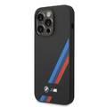 BMW M Collection Liquid Silicone Case with Slanted Tricolor Stripes PU iPhone 14 Pro Max Compatibility - Black