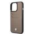 BMW Signature Collection Genuine Leather Case with Cardslot Embossed Pattern iPhone 14 Pro Max Compatibility - Taupe