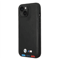 BMW M Collection PU Leather Case with Hot Stamped Tricolor Parts and Printed Logo iPhone 14 Compatibility - Black