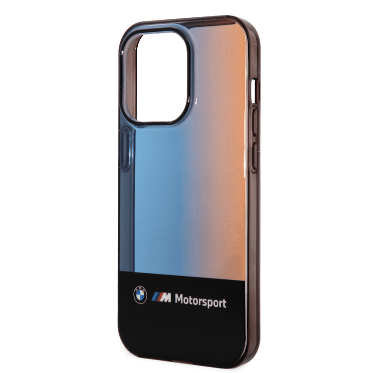 BMW Motorsport Collection PC/TPU IML Case with Printed Middle Tricolor Fading Stripe iPhone 14 Pro Max Compatibility - Black