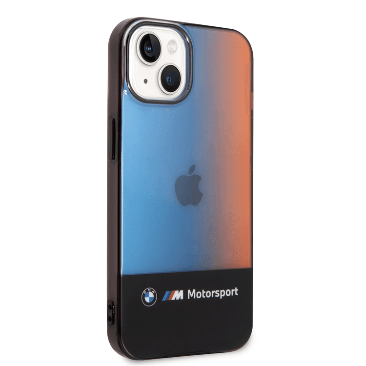 BMW Motorsport Collection PC/TPU IML Case with Printed Middle Tricolor Fading Stripe iPhone 14 Compatibility - Black