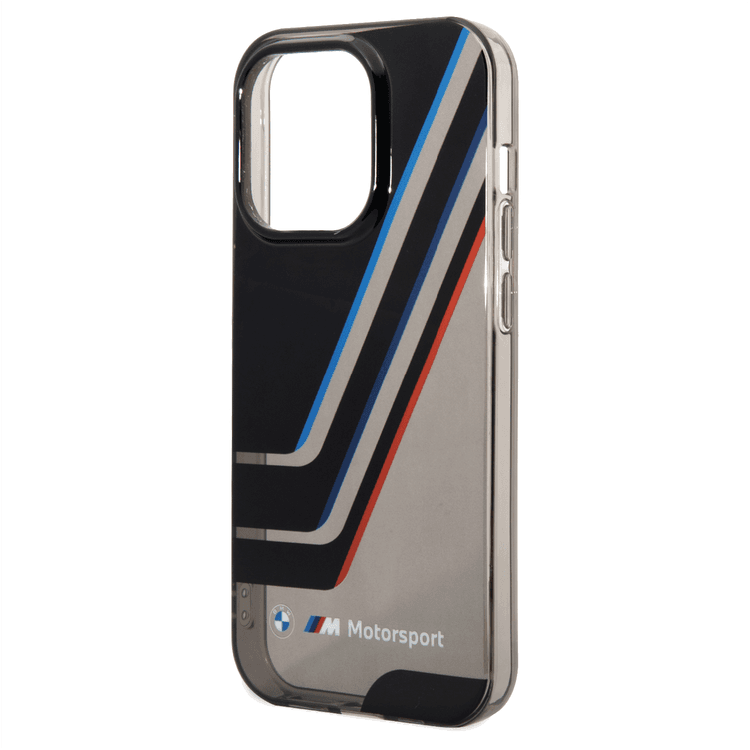 BMW Motorsport Collection PC/TPU IML Case with Printed Tricolor Fading Stripe iPhone 14 Compatibility - Black