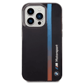BMW Motorsport Collection PC/TPU IML Case with Printed Tricolor Fading Stripe iPhone 14 Pro Compatibility - Black