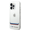 BMW Motorsport Collection PC/TPU IML Case Big Square Transparent and Printed Bottom Logo iPhone 14 Pro Max Compatibility - White