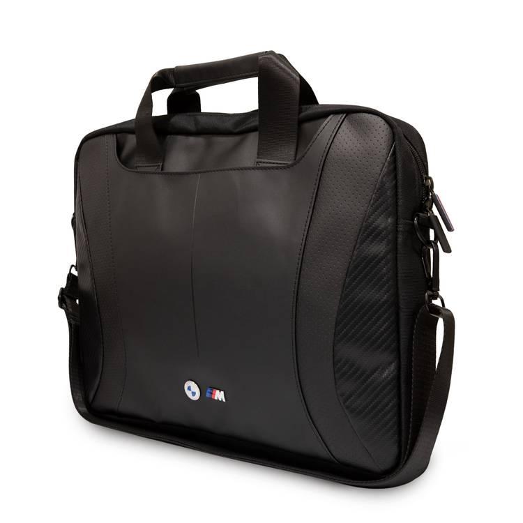 CG MOBILE BMW PU Leather Computer Bag With Carbon Edges And Perforated Stripes 15" Compatible With MacBook Intel® UHD Graphics/Windows/HP/Work, School, etc. - Black