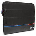 CG MOBILE BMW Carbon PU Sleeve With Contrasted Tricolor Line Protective Bag 16" Compatible With MacBook Intel® UHD Graphics/Windows/HP/Value Top Load Bag/Work, School, etc. - Black