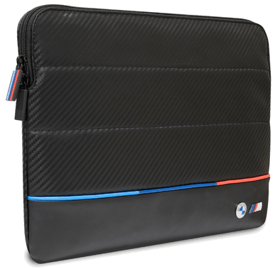 CG MOBILE BMW Carbon PU Sleeve With Contrasted Tricolor Line Protective Bag 16" Compatible With MacBook Intel® UHD Graphics/Windows/HP/Value Top Load Bag/Work, School, etc. - Black