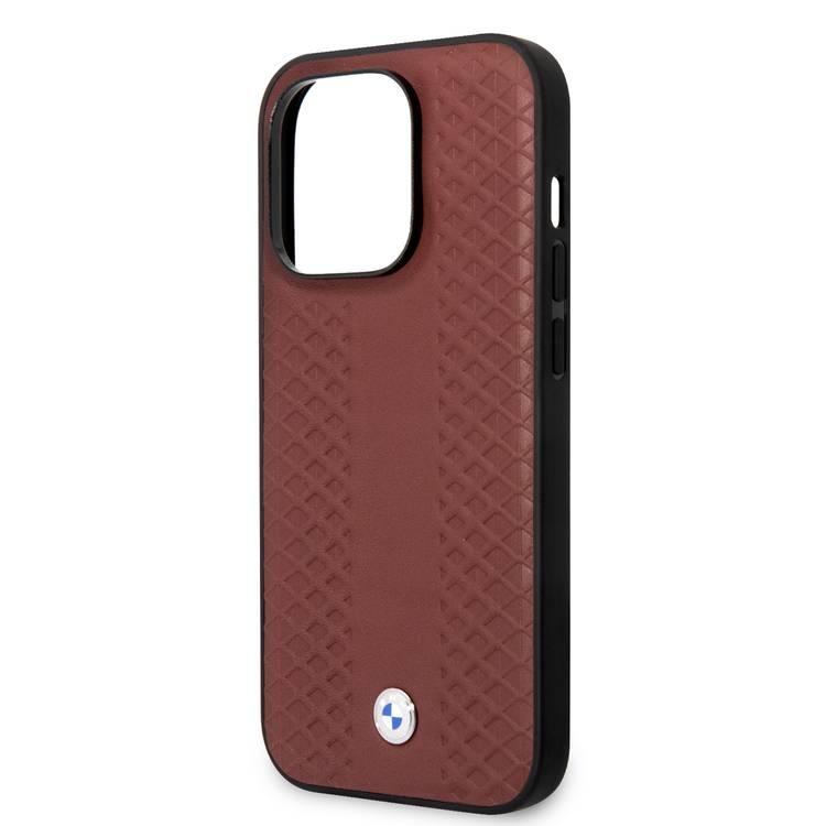 BMW Magsafe Compatibility Signature Collection Genuine Leather with Diamond Hot Stamp Pattern iPhone 14 Pro Compatibility - Burgundy
