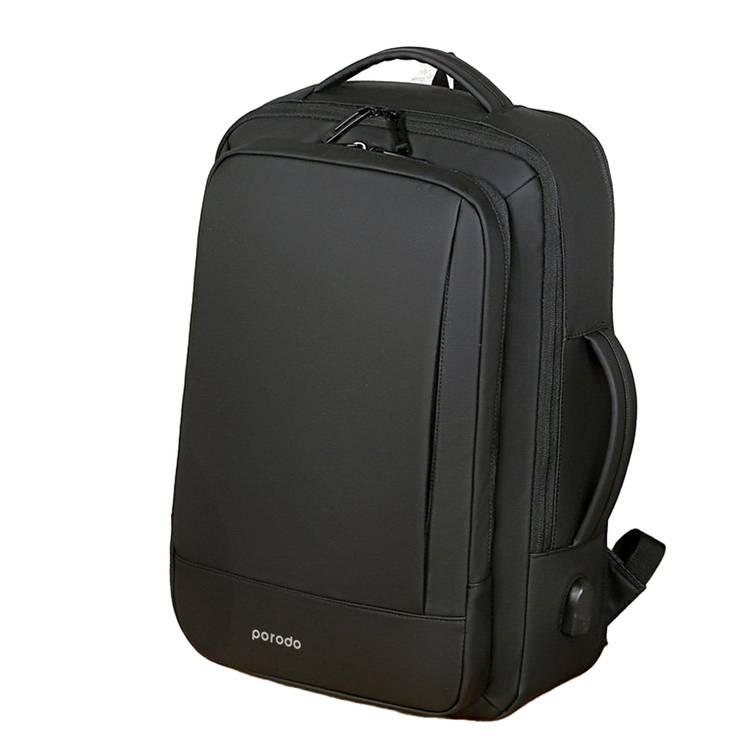 Porodo Lifestyle Water-Proof PU Backpack With  USB-A Port - Black