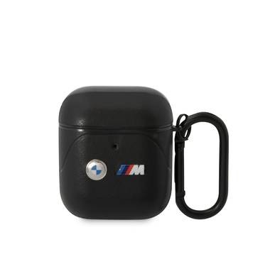 CG MOBILE BMW Motorsport Collection PU Leather Case With Curved Line Printed Logos Protective Cover / Accurate Cutouts / Premium Leather Compatible With Airpods 1/2 - Black