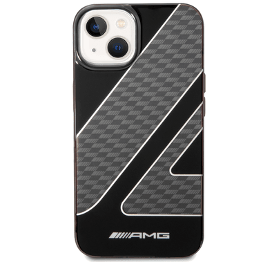 AMG Transparent Double Layer Case with Checkered Flag Pattern Crystal Case iPhone 14 Compatibility - Black