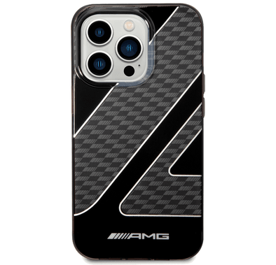 AMG Transparent Double Layer Case with Checkered Flag Pattern Crystal Case iPhone 14 Pro Compatibility - Black