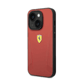 Ferrari Leather Case with Hot Stamped Sides & Yellow Shield Logo iPhone 14 Compatibility - Red