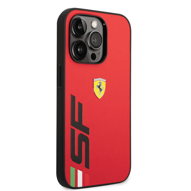 Ferrari PU Leather Case with Printed Big SF Logo iPhone 14 Pro Compatibility - Red