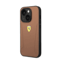 Ferrari Leather Case with Hot Stamped Sides & Yellow Shield Logo iPhone 14 Plus Compatibility - Camel