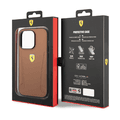 Ferrari Leather Case with Hot Stamped Sides & Yellow Shield Logo iPhone 14 Plus Compatibility - Camel