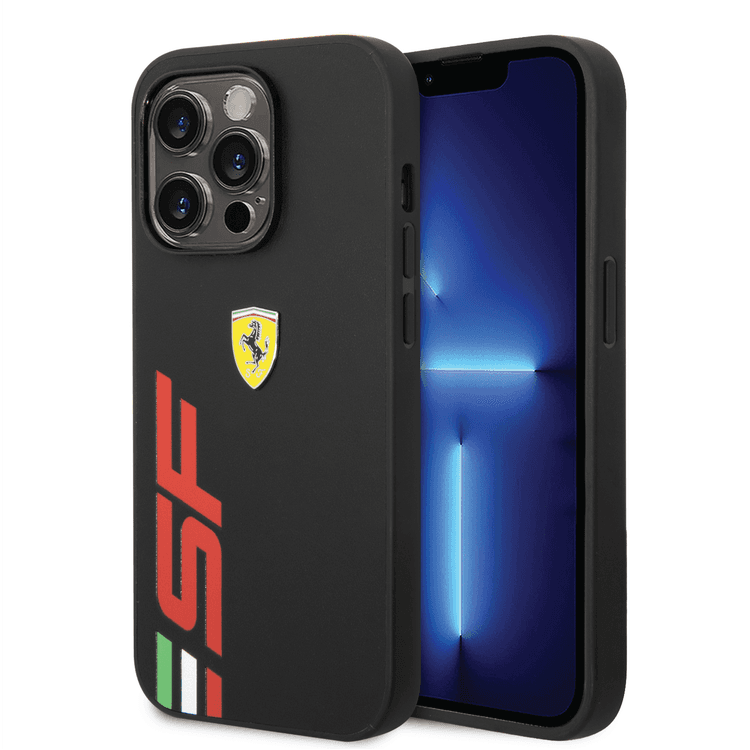 Ferrari PU Leather Case with Printed Big SF Logo iPhone 14 Pro Max Compatibility - Black