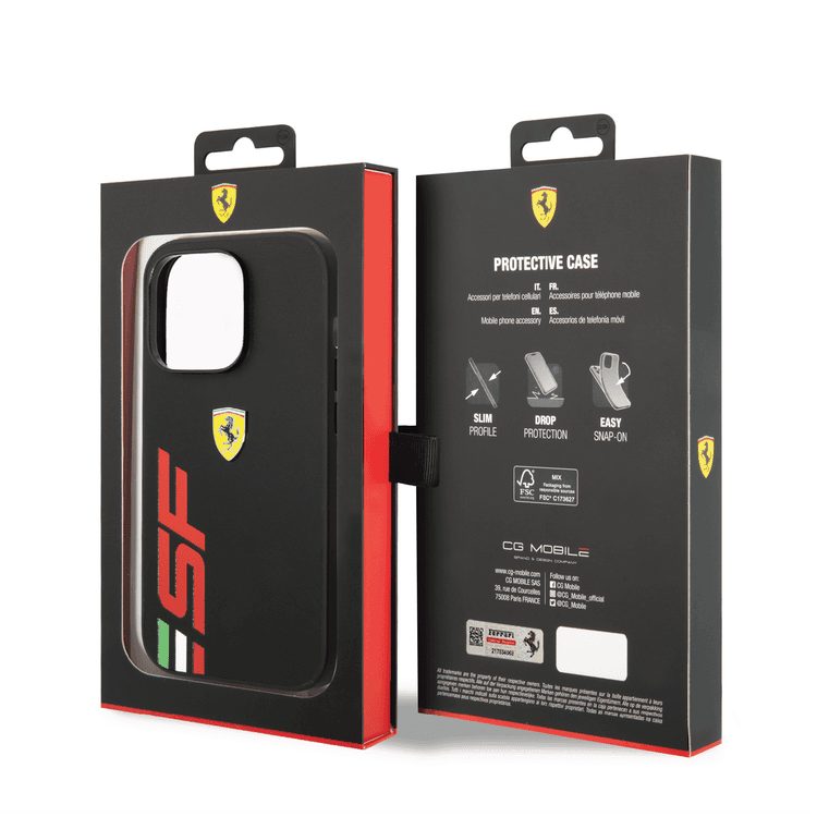 Ferrari PU Leather Case with Printed Big SF Logo iPhone 14 Compatibility - Black