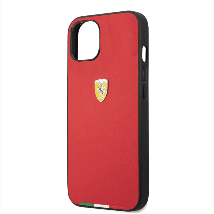 Ferrari HC PU Case with Italian Flag Line iPhone 14 Plus Compatibility - Red