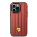 Ferrari Leather Case with Embossed Stripes & Yellow Shield Logo iPhone 14 Pro Max Compatibility - Red