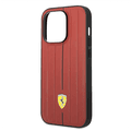 Ferrari Leather Case with Embossed Stripes & Yellow Shield Logo iPhone 14 Pro Max Compatibility - Red