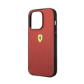 Ferrari Leather Case with Hot Stamped Sides & Yellow Shield Logo iPhone 14 Plus Compatibility - Red