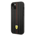 Ferrari Leather Case with Embossed Stripes & Yellow Shield Logo iPhone 14 Compatibility - Black