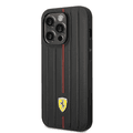 Ferrari Leather Case with Embossed Stripes & Yellow Shield Logo iPhone 14 Pro Max Compatibility - Black