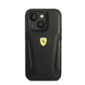 Ferrari Leather Case with Hot Stamped Sides & Yellow Shield Logo iPhone 14 Compatibility - Black