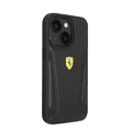 Ferrari Leather Case with Hot Stamped Sides & Yellow Shield Logo iPhone 14 Compatibility - Black