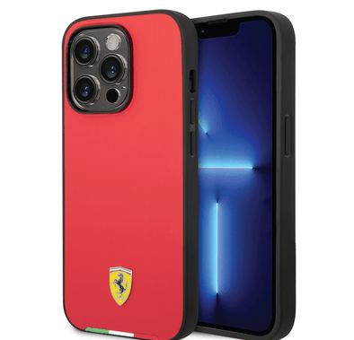 Ferrari HC PU Case with Italian Flag Line iPhone 14 Pro Max Compatibility - Red