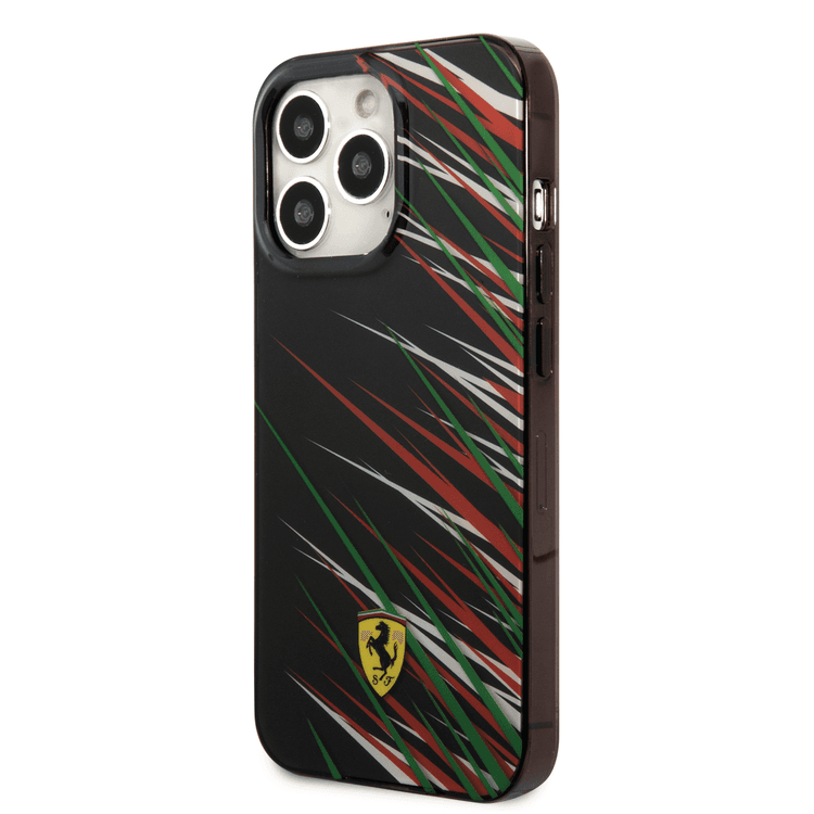 Ferrari PC/TPU Case with Double Layer Grass Print iPhone 14 Pro Compatibility - Black
