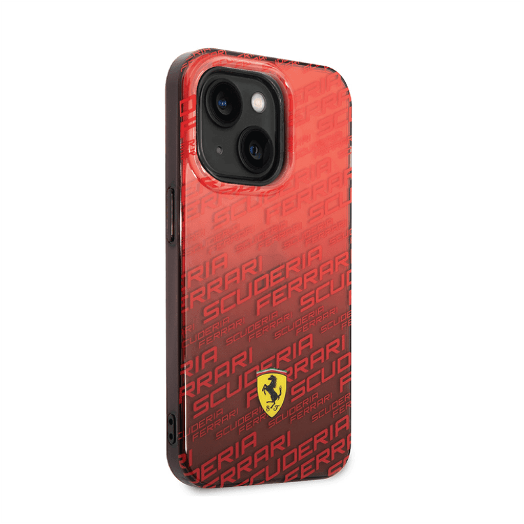 Ferrari Gradient PC/TPU Case with Allover Scuderia & Dyed Bumper iPhone 14 Compatibility - Red