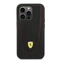 CG Ferrari Magsafe Compatibility Genuine Leather Hard Case with Curved Line Stitched iPhone 14 Pro Max Compatibility - Black