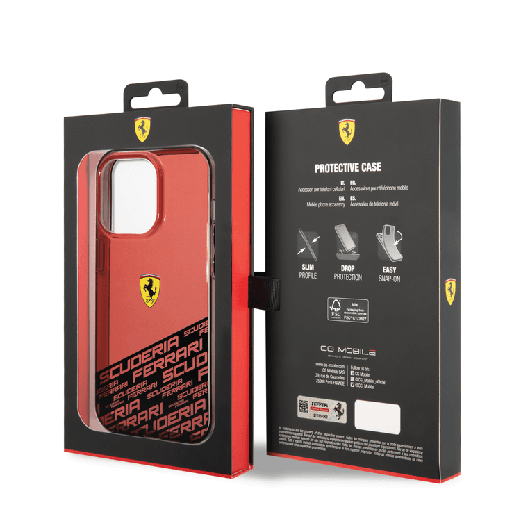 Ferrari PC/TPU IML Case with Bottom Scuderia Allover Print iPhone 14 Pro Compatibility - Red